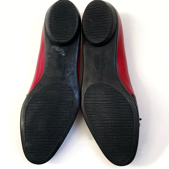 SALVATORE FERRAGAMO black patent red leather Oxford round toe bow ballet flats - Picture 8 of 12